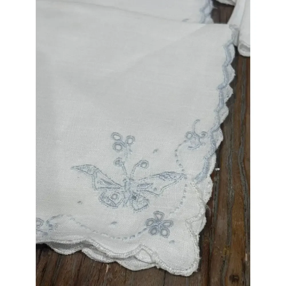 Vintage Embroidered Cocktail Napkins White Linen Butterfly Floral Mixed Lot